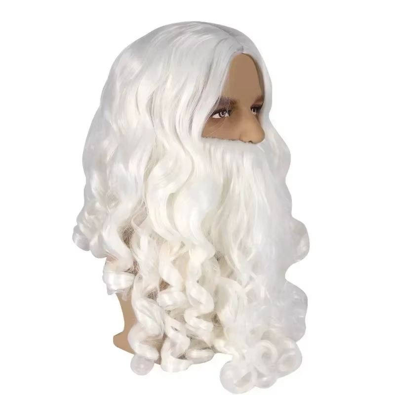 Perruque synthétique blanche avec barbe du père noël
