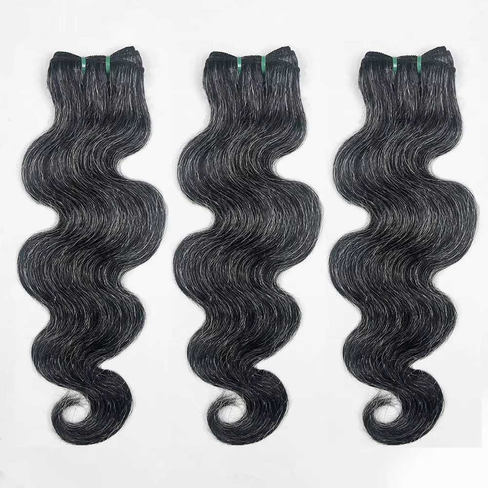 Paquets de cheveux humains de vague de corps brut sel et poivre P1b/gris non transformés Extensions