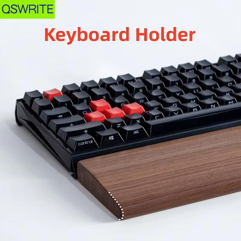 Support de clavier QSWRITE en noyer massif pour la protection des poignets, conçu ergonomiquement pour détendre les poignets, compatible avec les claviers 61, 87 et 104 touches.