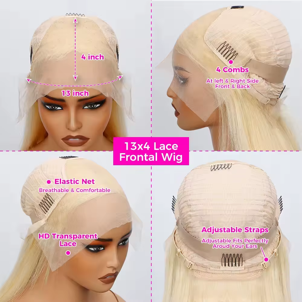 613 Blonde courte Bob perruque 13x4 HD Transparent dentelle frontale