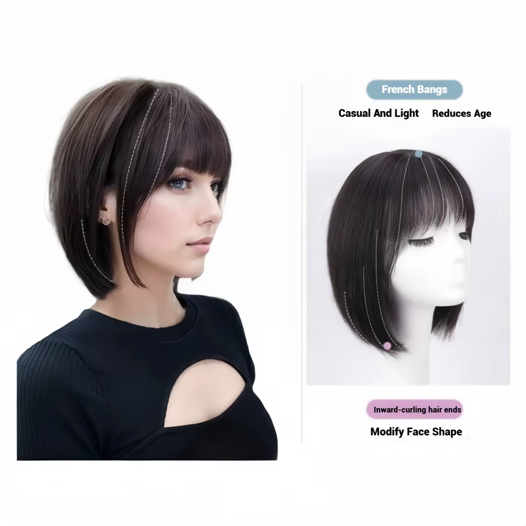 Perruque Bob courte de cheveux humains pour femmes perruques droites Toppers avec frange
