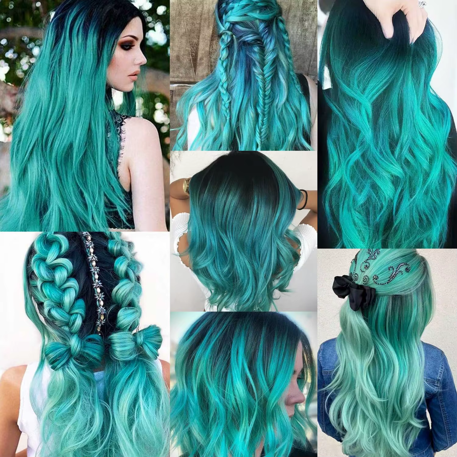 12 pièces Extensions de cheveux bleu sarcelle à clips