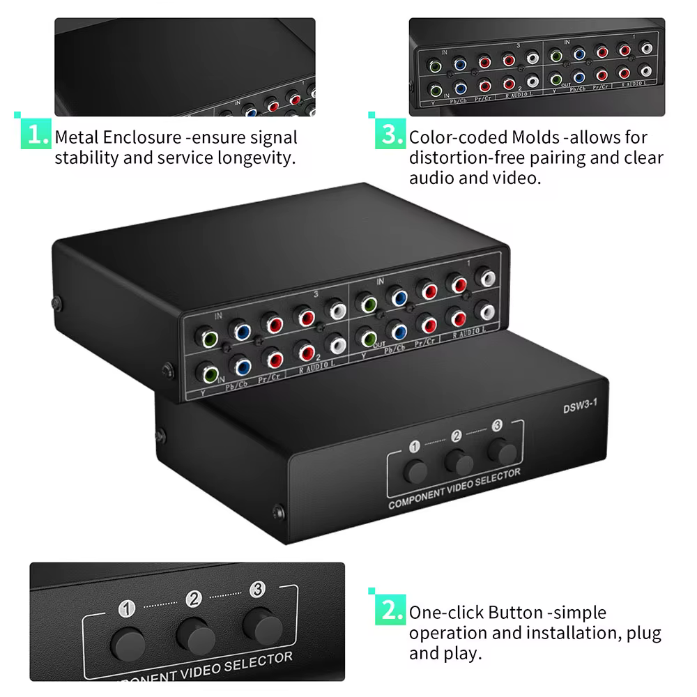 Commutateur de composants YPbPr 4X1/3X1, commutateur vidéo et audio YPbPr 3/4 entrées 1 sortie, sélecteur de vidéo composant 5 RCA YPbPr B