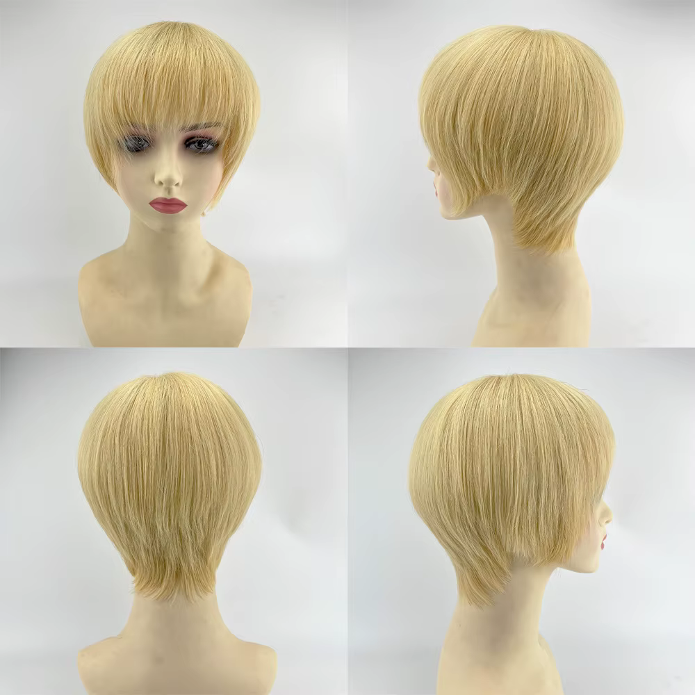 InjBase-Perruque de cheveux humains coupe Pixie courte pour femme