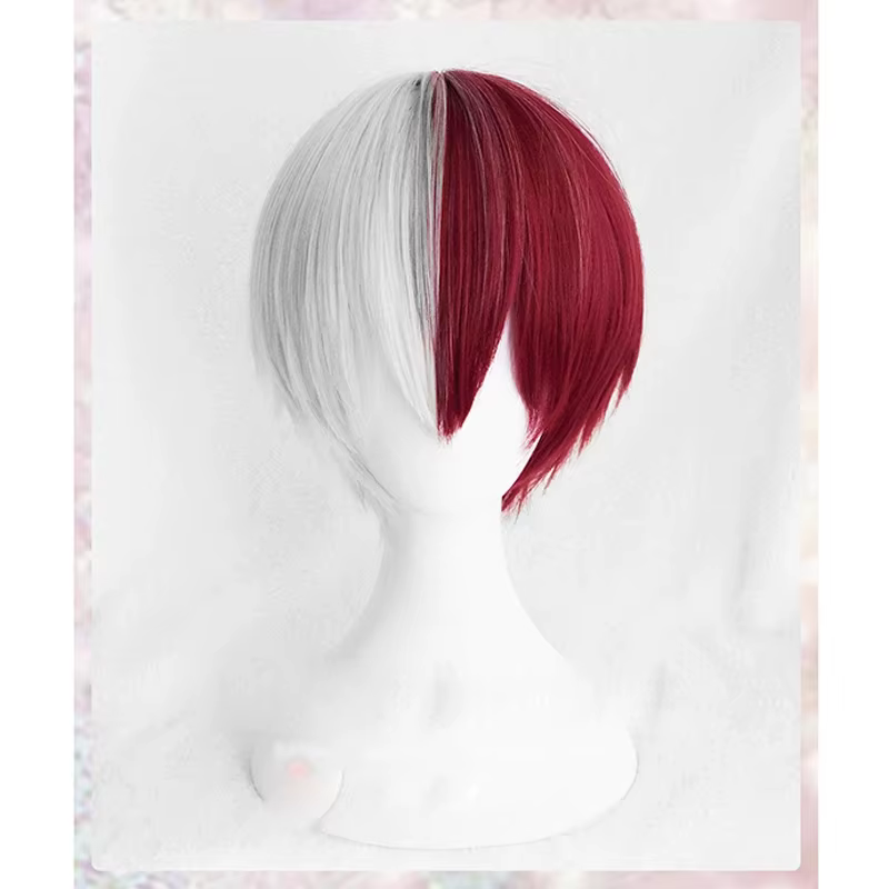 Haute qualité Boku no Hiro Akademia Shoto Todoroki Shouto Cosplay perruque argent blanc rouge Anime perruques +