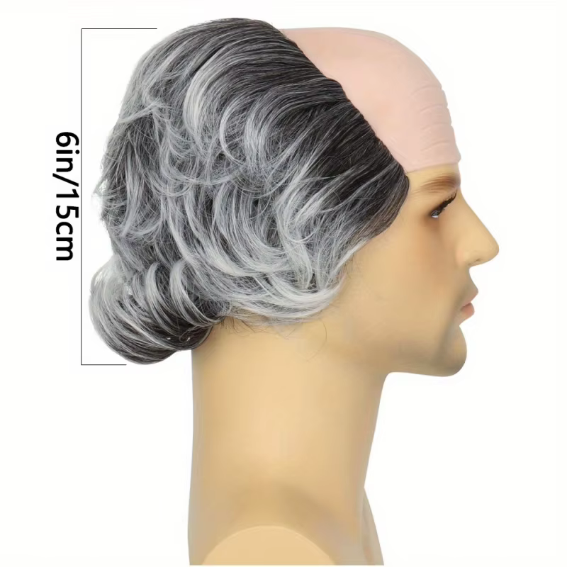 Perruque synthétique de personnage chauve gris drôle