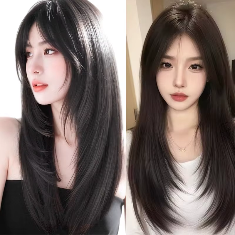 LUPU 24 pouces perruques cheveux noir perruque synthétique