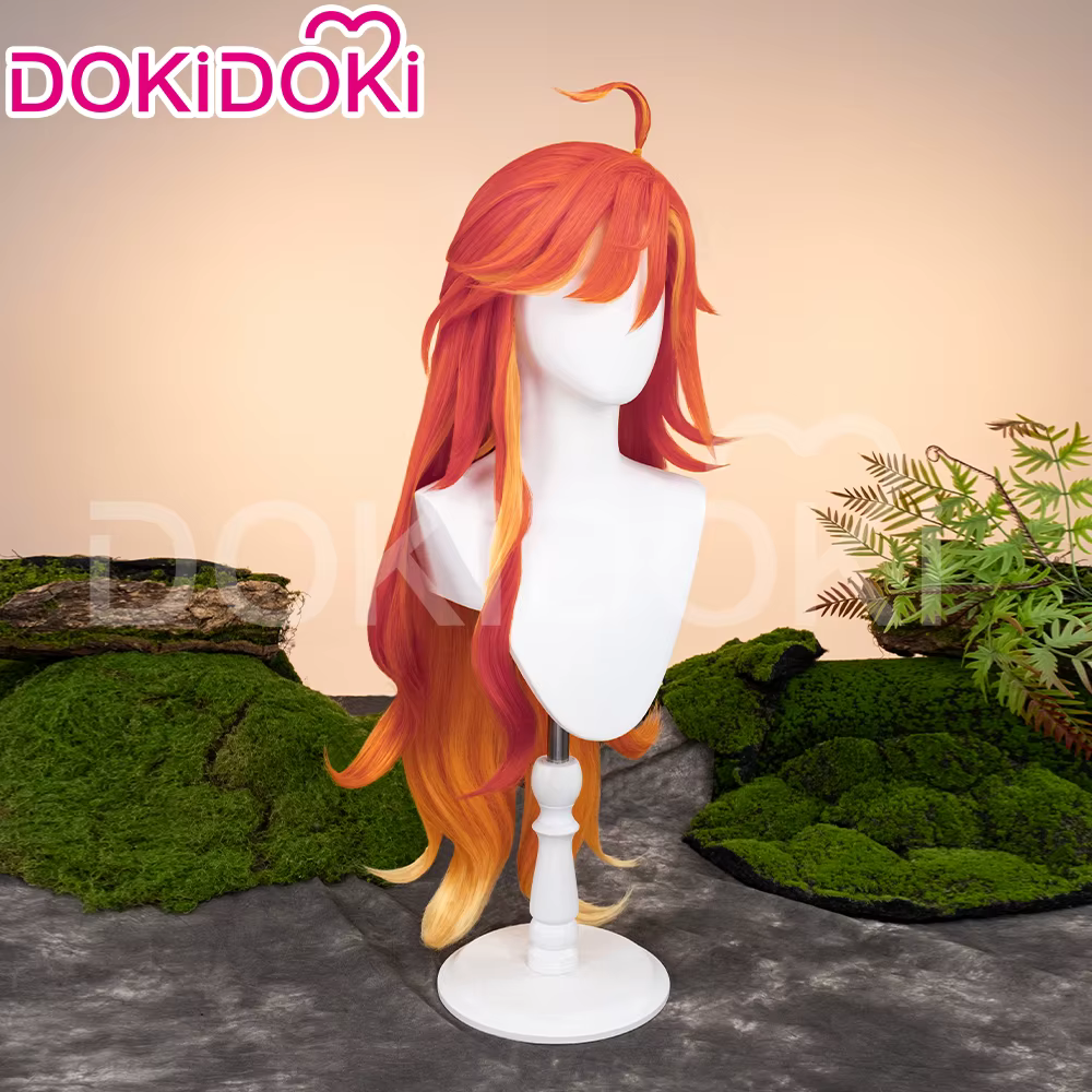 Mavuika perruque jeu Genshin Impact DokiDoki Pyro Archon femmes longue 110 cm perruque lumineuse Natlan Mavuika lunettes Clips d'oreille
