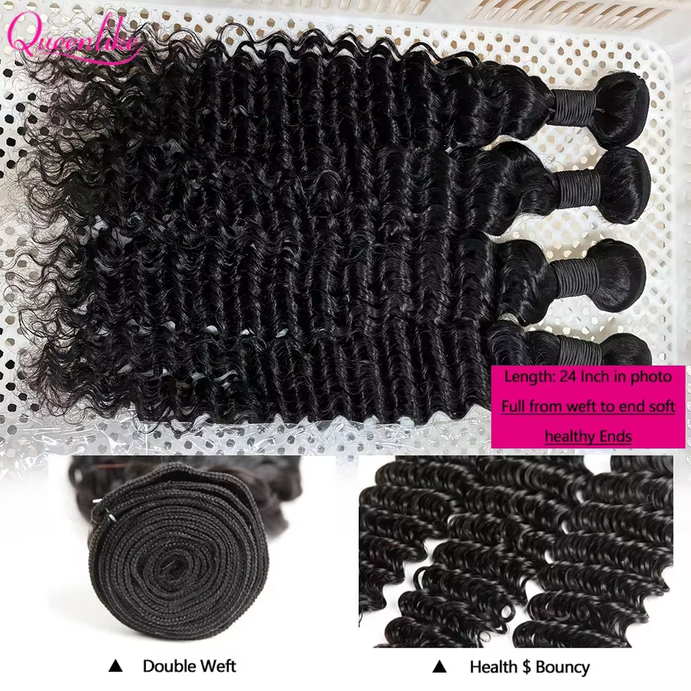 Queenlike vague profonde paquets de cheveux humains 24 26 28 pouces