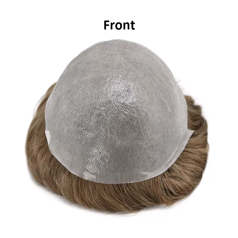 Full PU 0.02-0.03mm Vloop homme toupet indien perruques de cheveux humains peau Super mince hommes prothèse capillaire