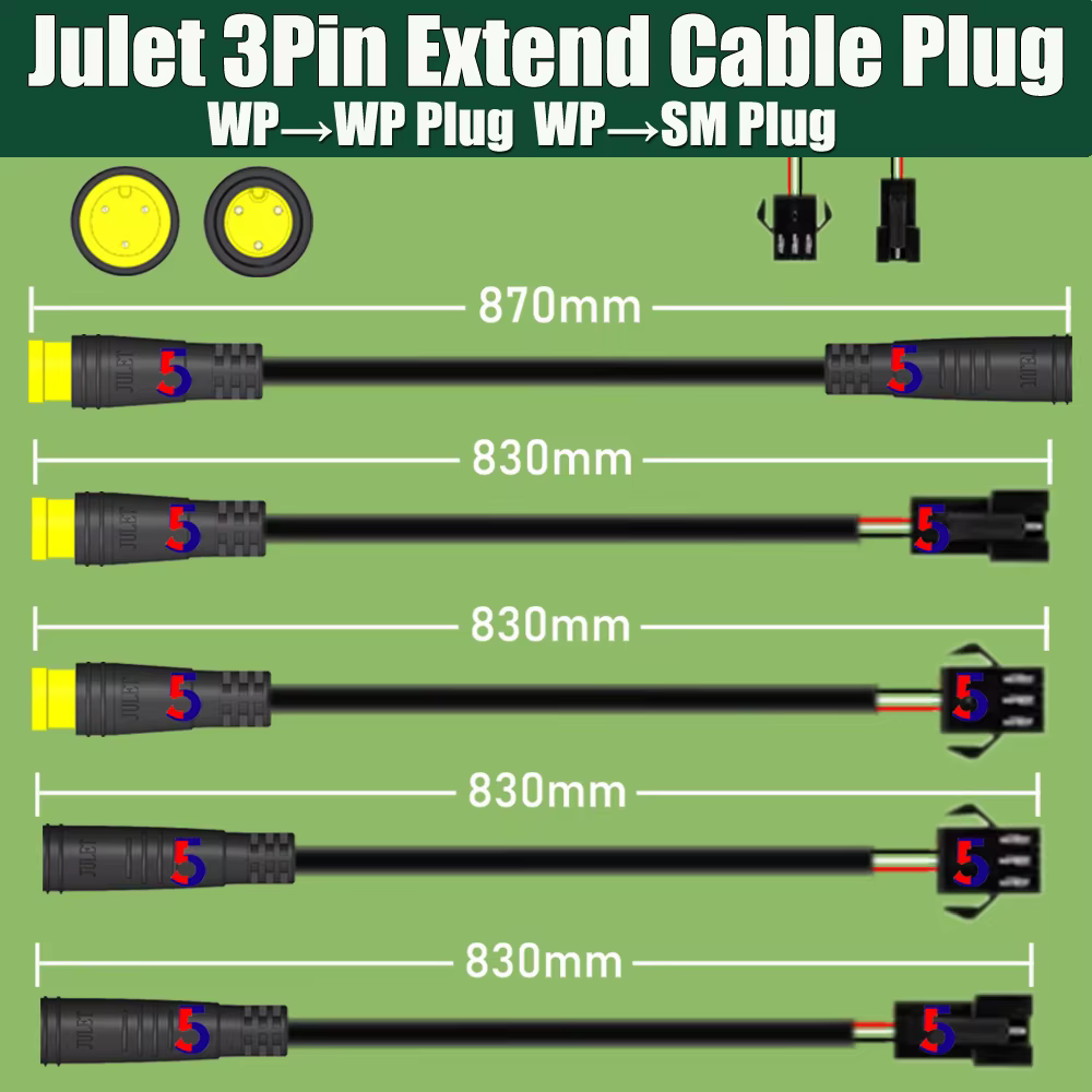 Câble d'extension d'accélérateur pour vélo électrique, Julet, 3 broches, prise étanche, connecteur adaptateur ABS, prise PAS 3P WP-WP/ WP-SM