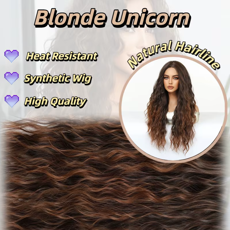 Perruque synthétique bouclée ombrée brun blond pour femmes, raie au milieu, longue, volumineuse, résistante à la chaleur, pour tous les jours, fête, cosplay