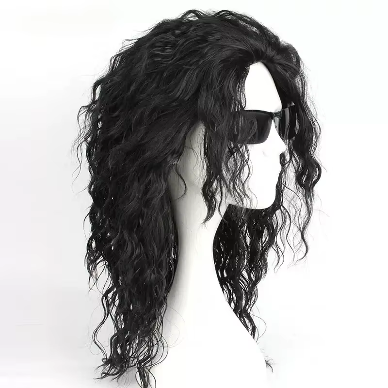 Perruque noire mi-longue bouclée pour cosplay Michael Jackson