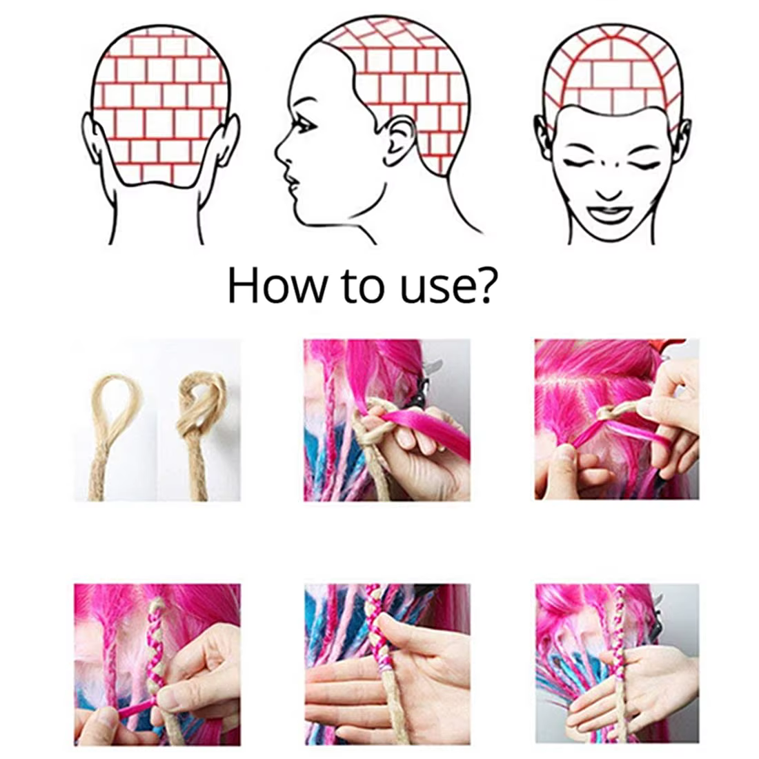 Extensions de dreadlocks synthétiques 24 pouces, 5 brins, à une extrémité, fines, pour crochet, dreadlocks hip-hop faites à la main