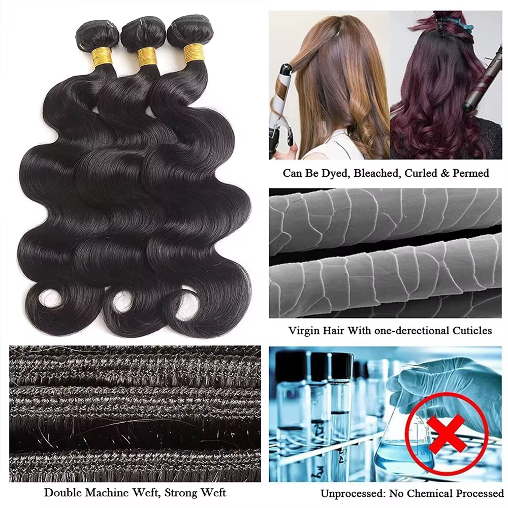 Extensions de Cheveux Humains Naturels Bruts 16A