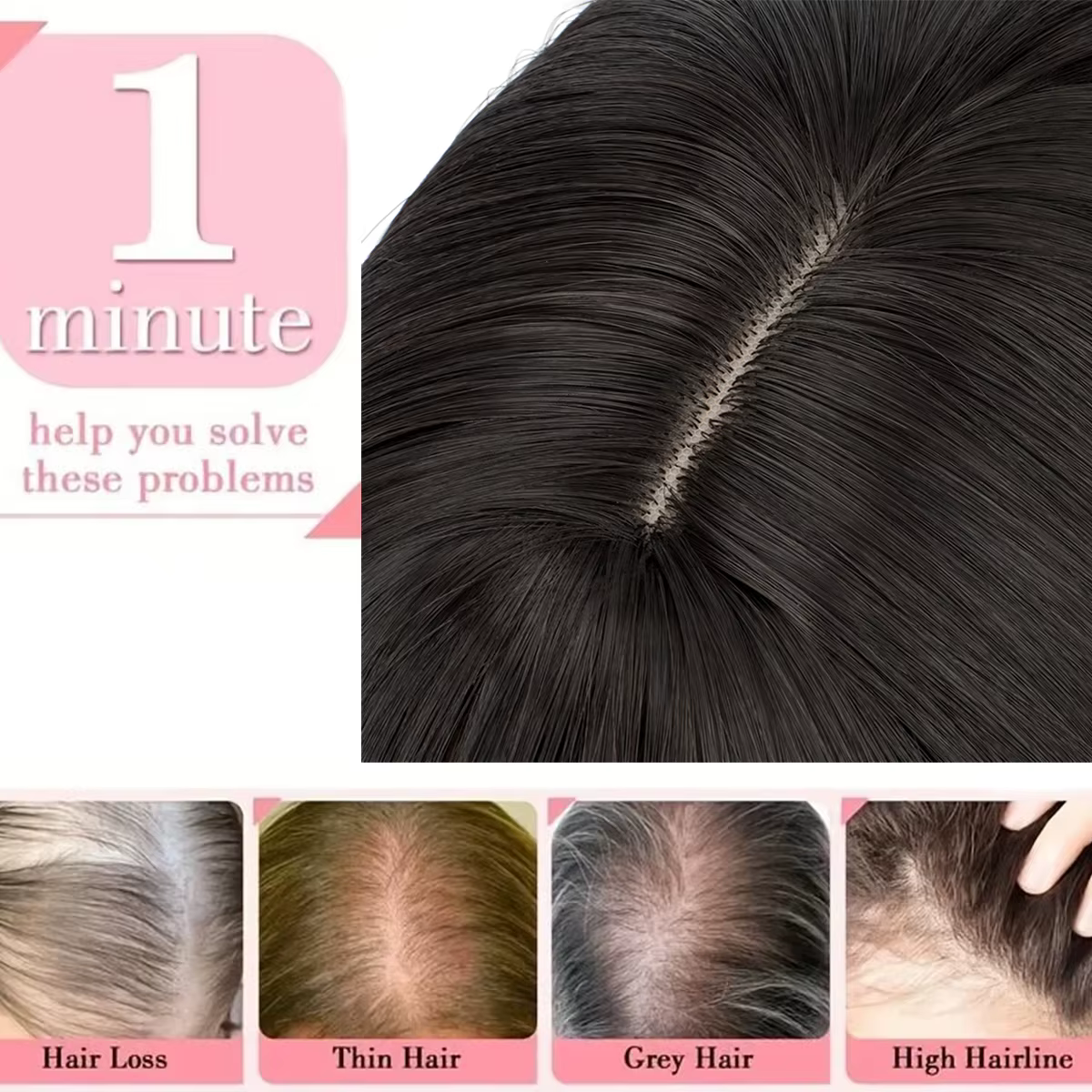 Extensions de cheveux synthétiques à clips avec frange : postiche longue et droite haute température
