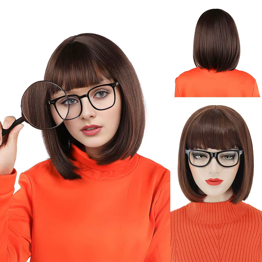 Perruque Bob Synthétique Courte avec Frange pour Femme