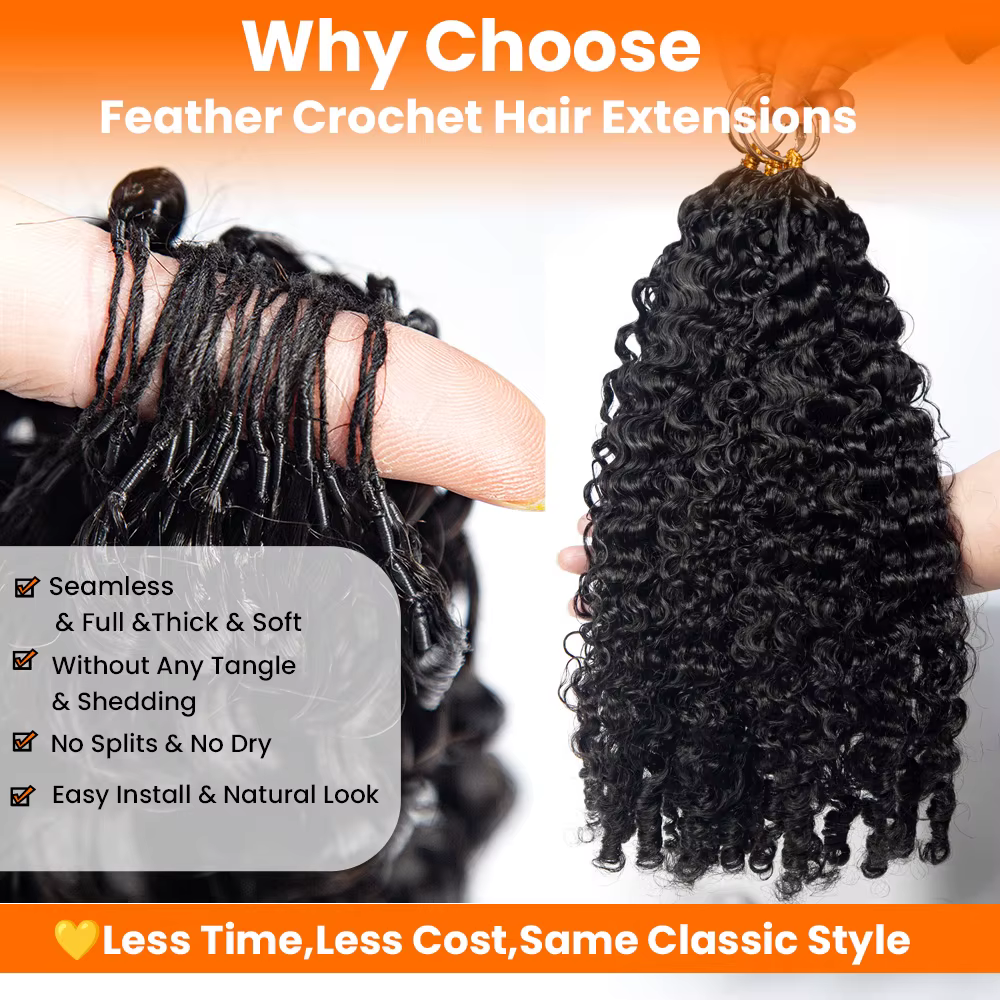 Extensions de cheveux humains en crochet à plumes