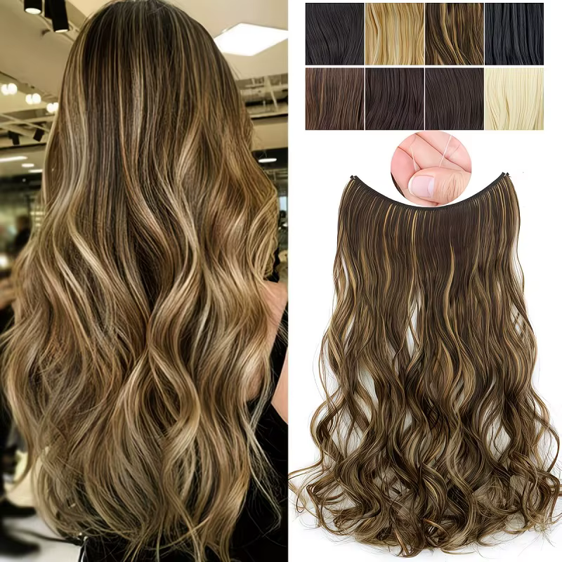 Extensions de cheveux synthétiques invisibles de 20 pouces pour femmes