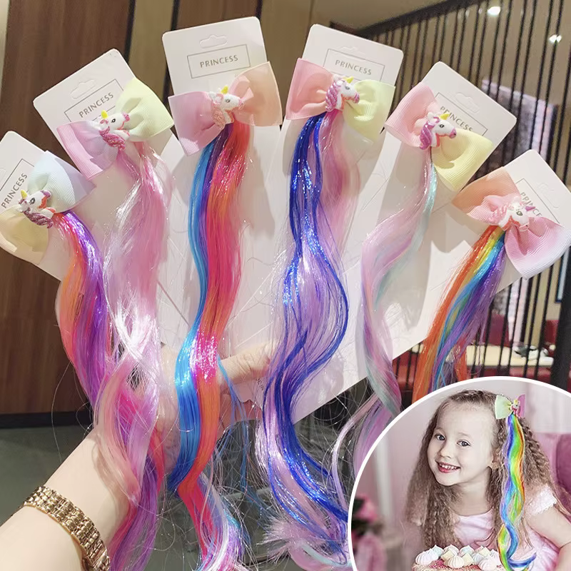 Perruques Queue de Cheval Colorée pour Fille