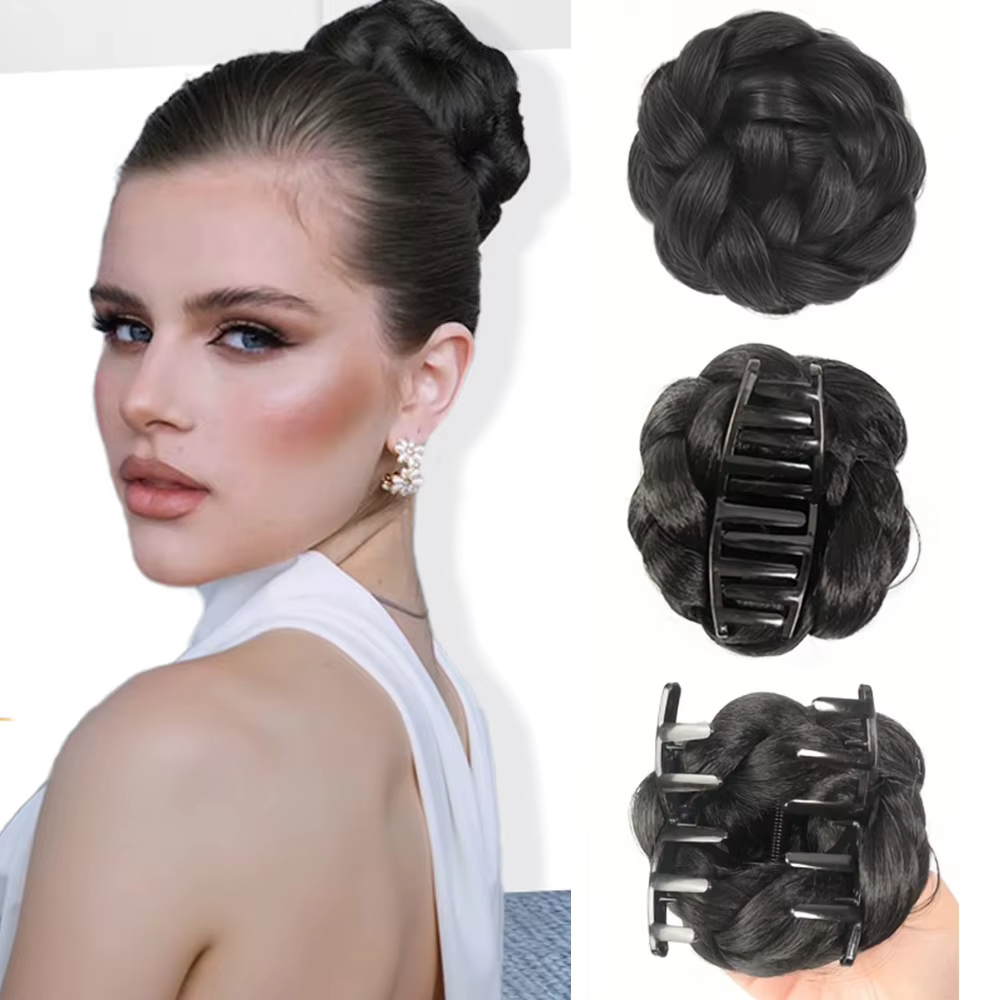 Perruque synthétique bouclée tressée avec pince à cheveux pour femme