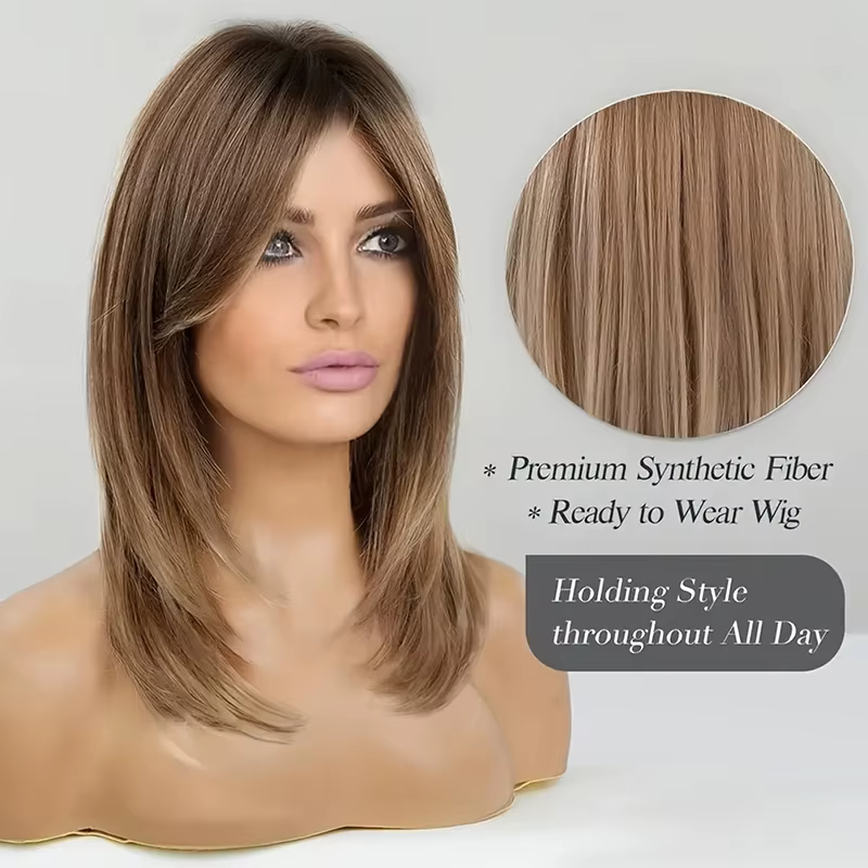 Perruque longue et lisse marron pour femme