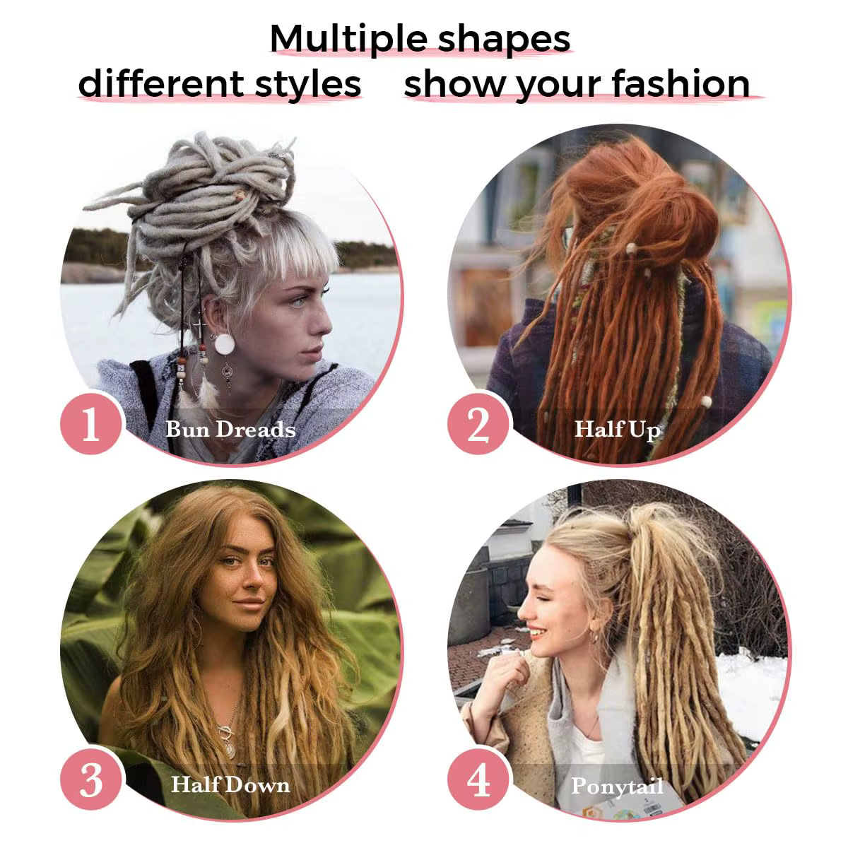 Extensions de dreadlocks synthétiques 24 pouces, 5 brins, à une extrémité, fines, pour crochet, dreadlocks hip-hop faites à la main