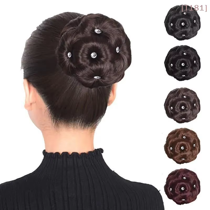 Chignon synthétique avec strass colorés et brillants pour femme
