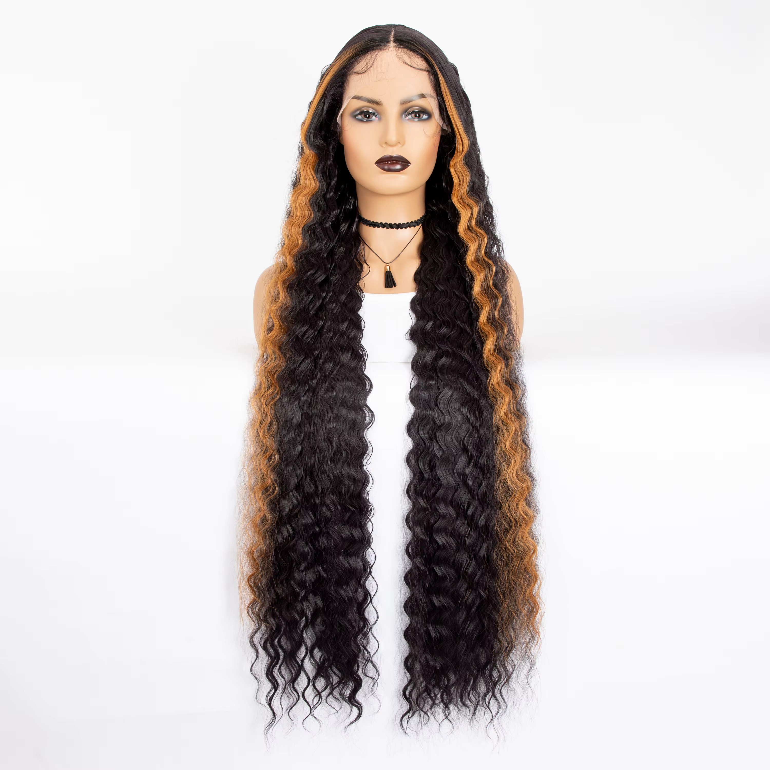 WIGERA Perruque synthétique ombrée noire 40 pouces extra longue