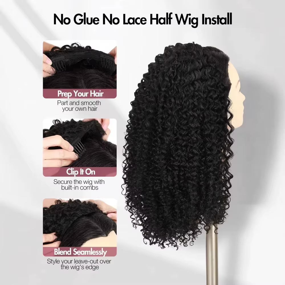 Demi-perruques synthétiques afro bouclées avec bandeau