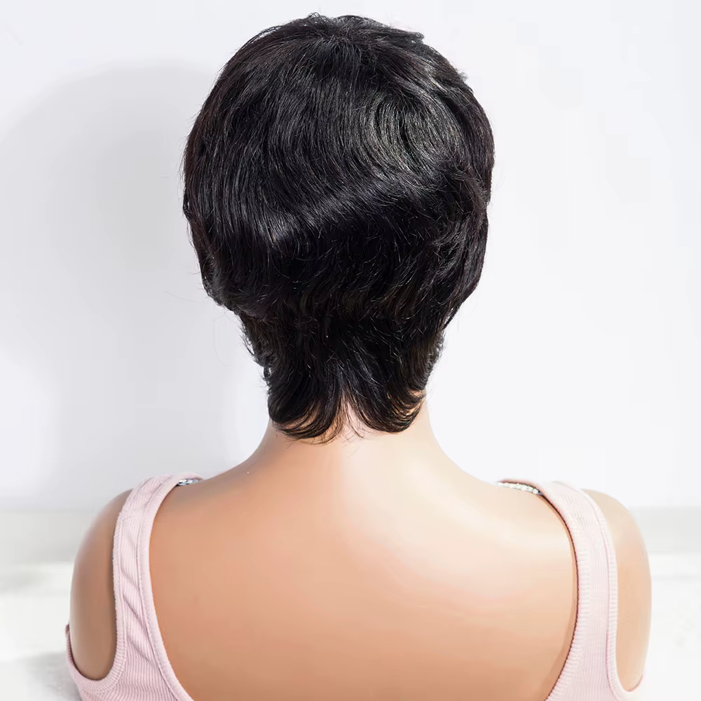 Perruque de cheveux humains coupe Pixie pour femmes blanches