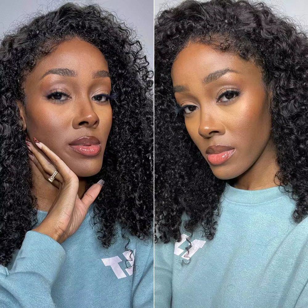 Curly Bob Human Hair Wigs 13x4 Lace Closure Wig 180% Short Bob Pixie Cut Kinky
