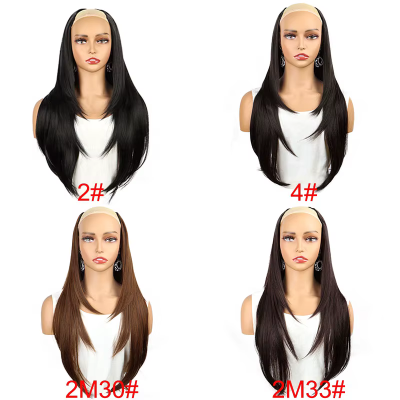 WIGSIN 22 pouces synthétique en forme de V couches 4 Clips longue Extension de cheveux raides mode postiche Invisible perruque pour les femmes