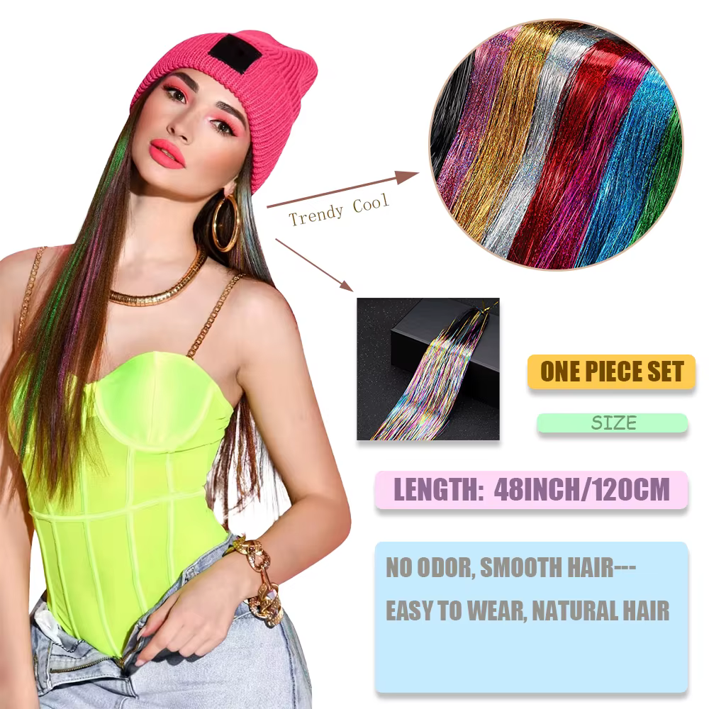 Extensions de cheveux synthétiques scintillantes 93/120 cm