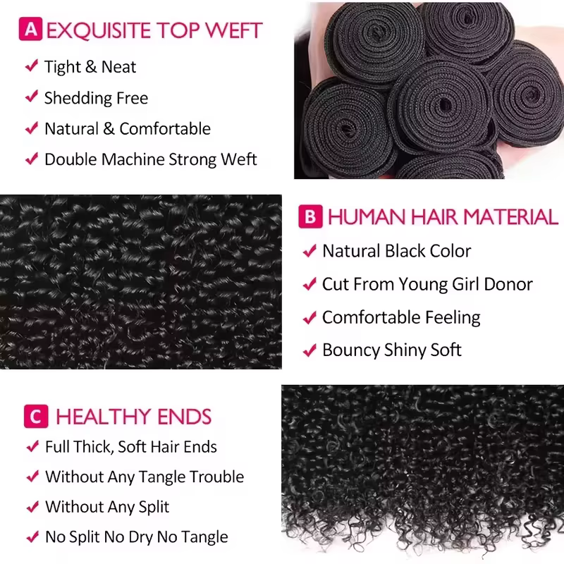 Extensions de cheveux humains brésiliens bouclés crépus non traités 100% naturels Jerry Curly 10-42 pouces 1/3/4 paquets