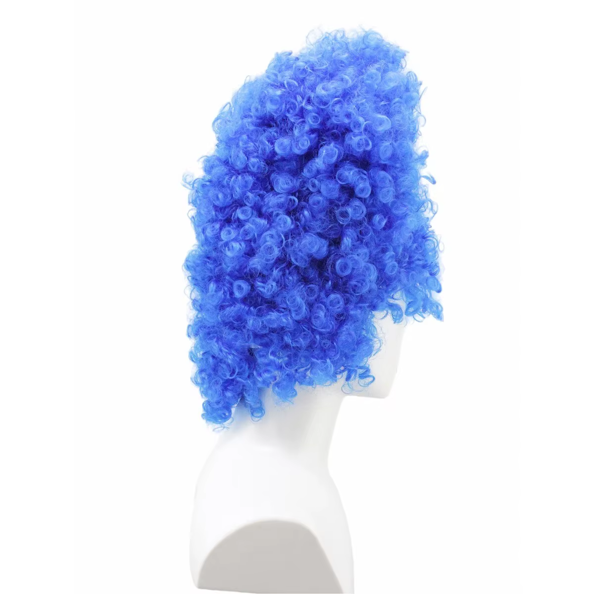 Perruque synthétique bleu vif à boucles longues
