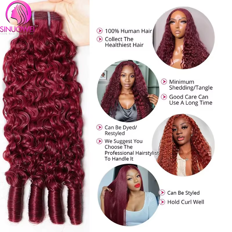 Extensions de cheveux humains bouclés birmans 99J Bourgogne