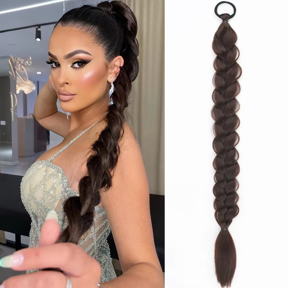 Extension de cheveux queue de cheval tressée avec élastique