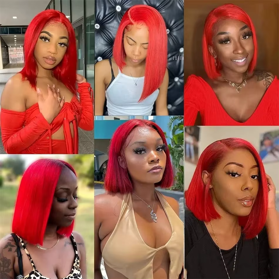 Perruque rouge chaude courte Bob droite dentelle avant