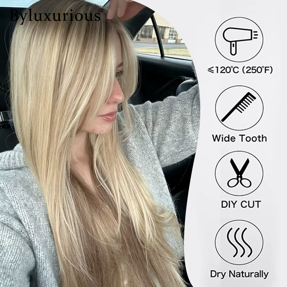 Byluxurious mettre en évidence Misty Moon couleur dorée perruque élégante droite 100%