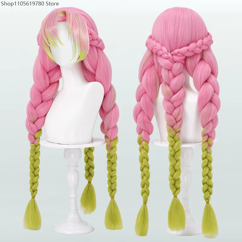Perruque synthétique longue tressée rose et verte 2026