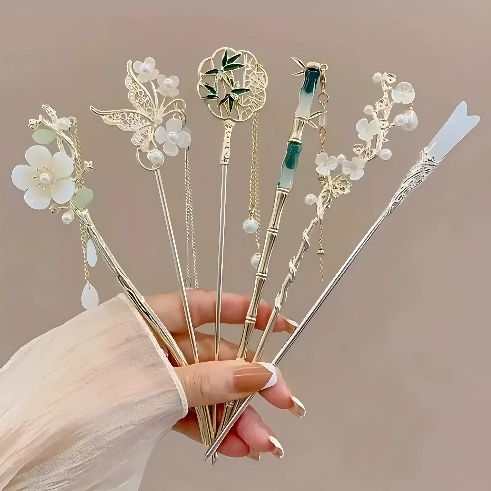 1/6 pièces élégant Style chinois gland bâton de cheveux traditionnel Design Floral accessoire de coiffure femmes bijoux
