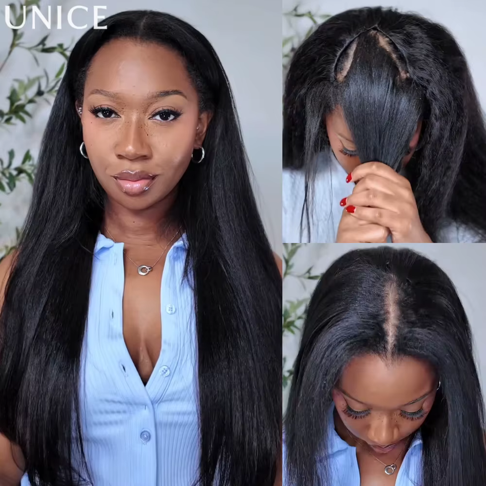 UNice InvisiBlend ™ Perruque Kinky Straight V Part avec cordon de serrage