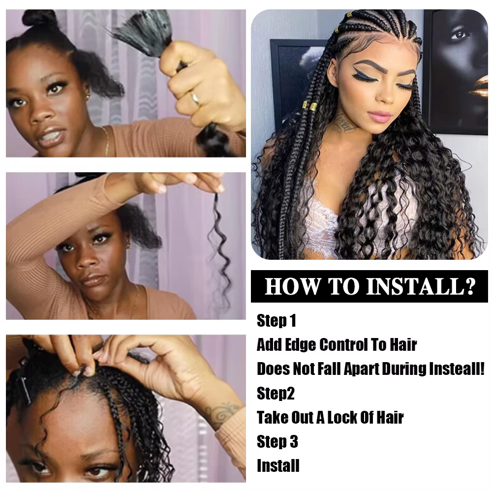 2 lots de cheveux humains à tresser pour tresses bohèmes