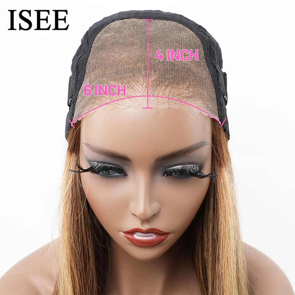 Wear And Go cheveux humains sans colle ISEE perruque brésilienne droite à reflets 6x4 HD dentelle sans