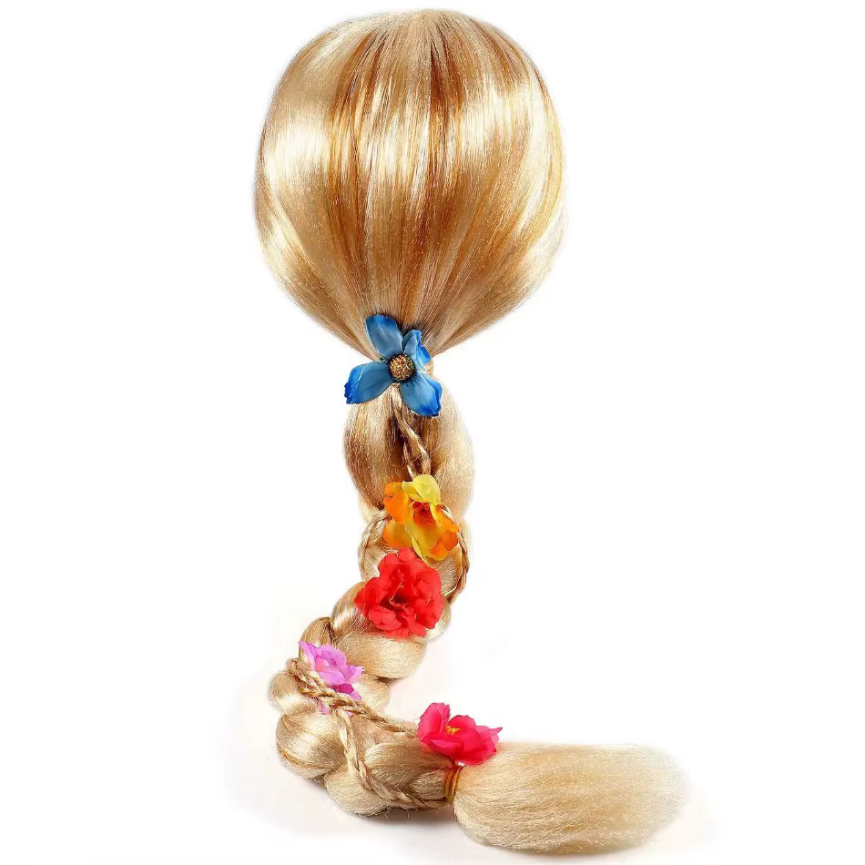 Enfants princesse Cosplay perruque filles raiponce habiller fleurs longue tresse