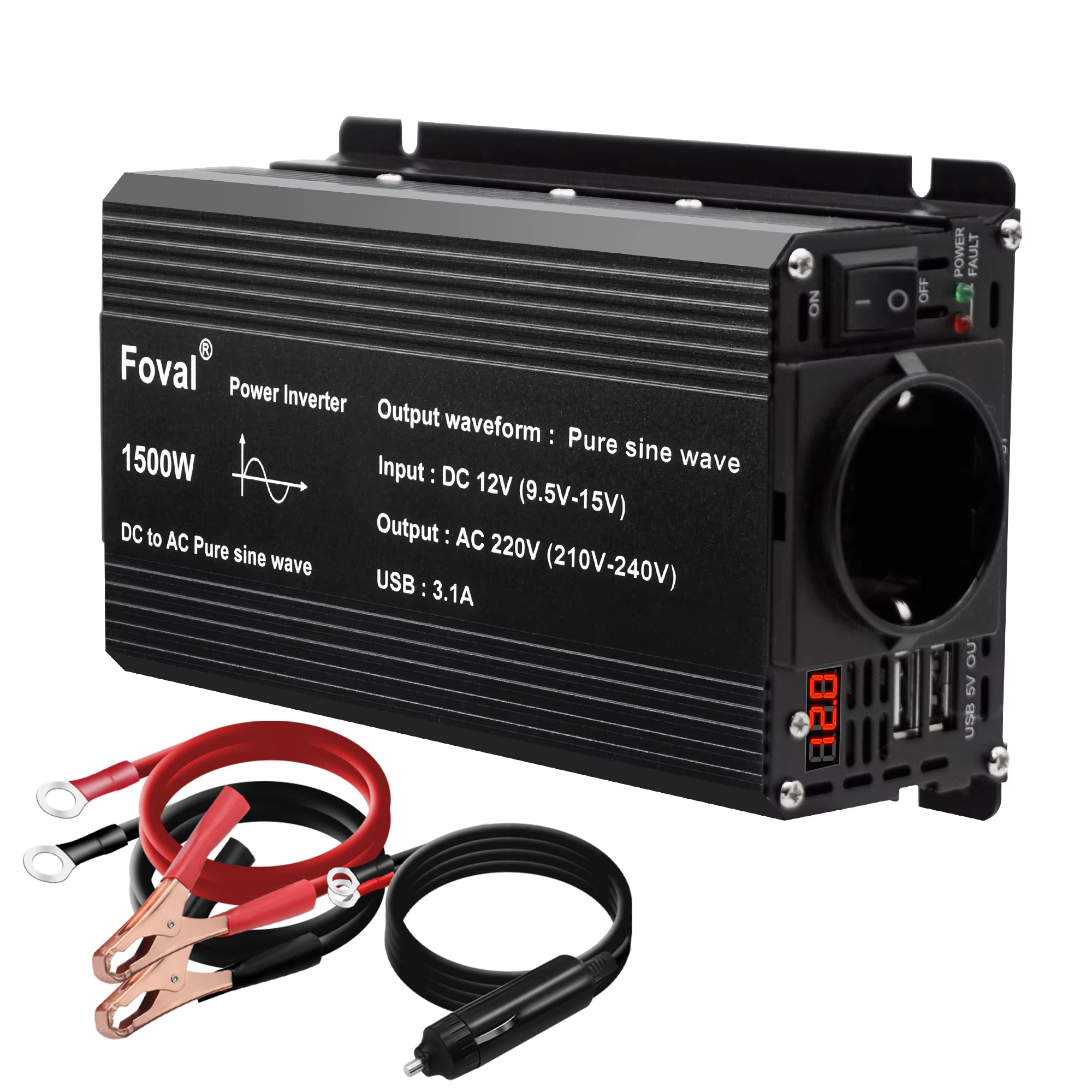 Onduleur à onde sinusoïdale Pure DC 12V à AC 220V 230V 1500W/2200W/2600W, convertisseur de transfert de tension, prise ue universelle, accessoires automobiles