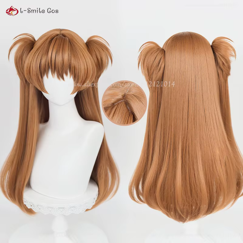 Anime EVA Asuka Langley Soryu Cosplay perruque 68 cm Orange marron