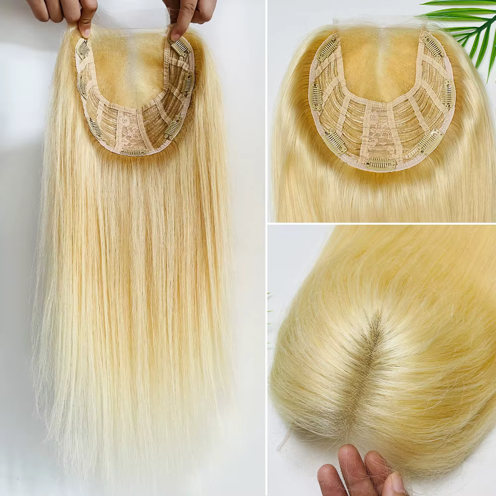 # 613 couleur européenne cheveux humains 8X 8/7x 7/6x6 pouces Weaved Topper Blonde/noir avec 4X4