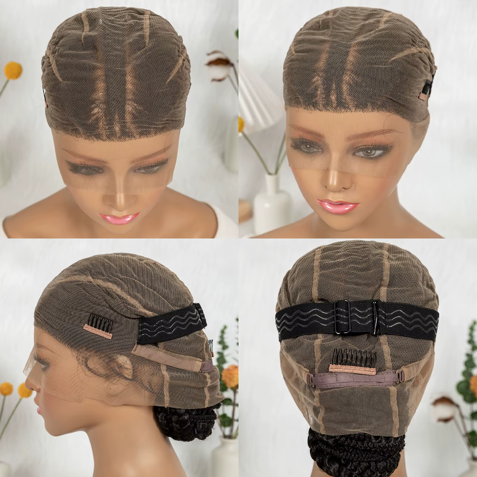 Perruque tressée Lace Front Cornrow, tresses synthétiques Box Braids, perruque chignon haut avec baby hair pour femmes africaines, fibre résistante à la chaleur